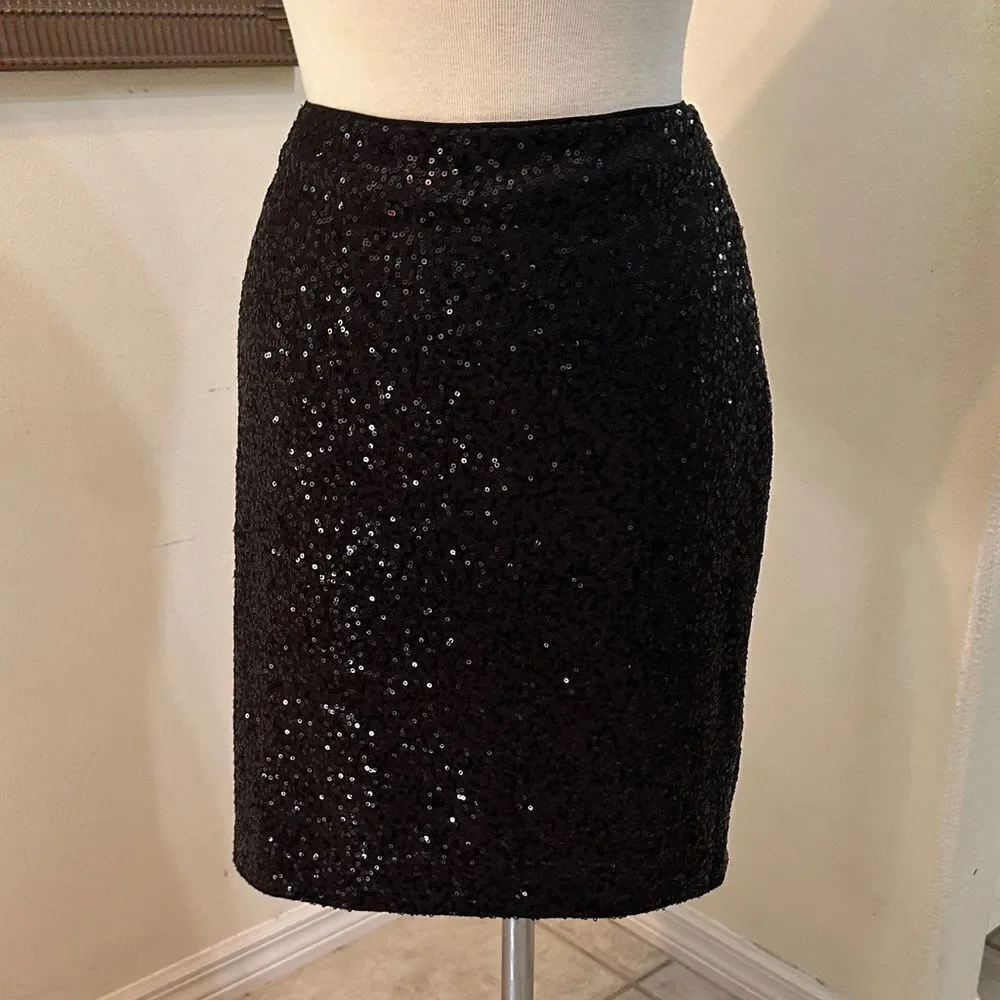 Cache’ Elegant Black Shimmer Sequin Skirt Size Small